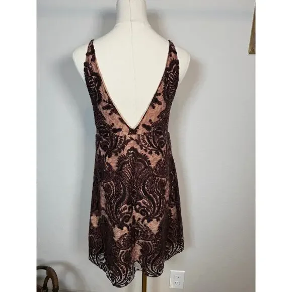 Women's Free People Maroon Sequined Spaghetti Strap V Neck Dress Size 8 - Picture 8 of 11